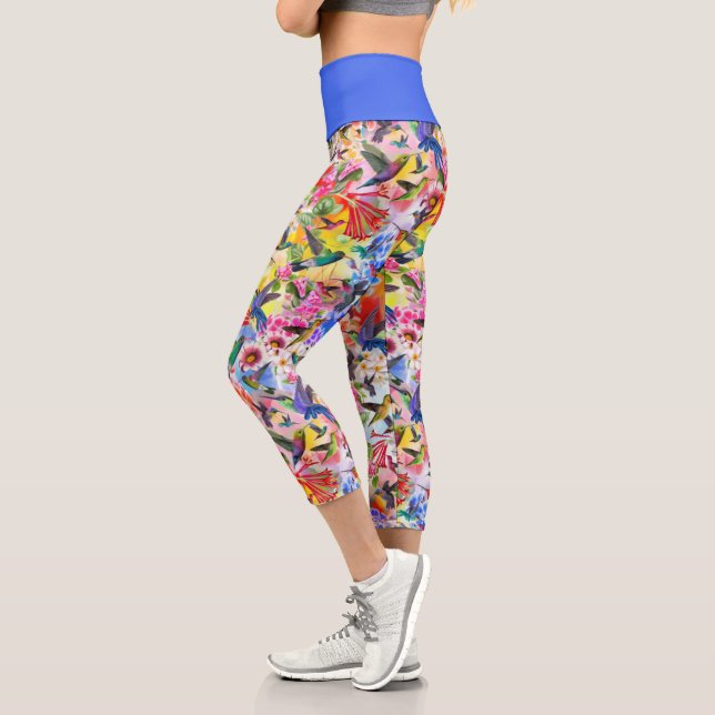 Leggings Capri Colibríes y flores coloridas (Izquierda)