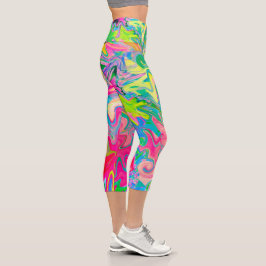 Leggings Capri Collage abstracto del jardín de flores colorido