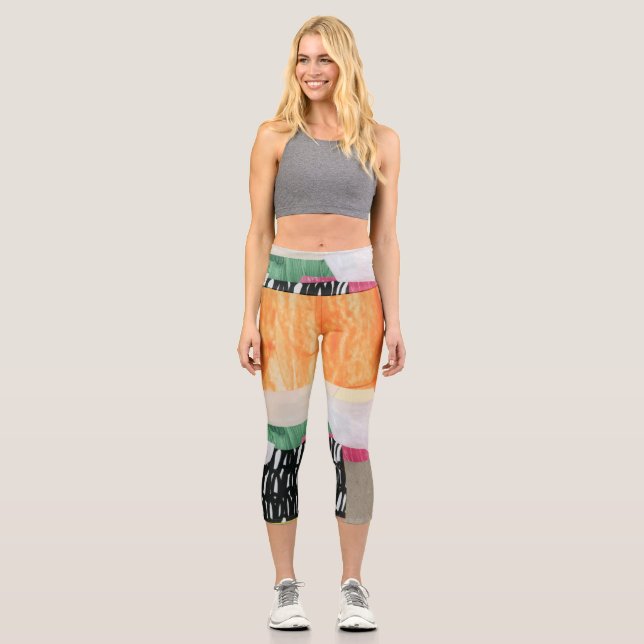 Leggings Capri Collage art, colorido abstracto moderno. (Anverso)