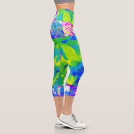 Leggings Capri Collage de jardín de girasoles de patchwork abstra