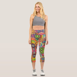 Leggings Capri Collage de Mandala Floral Yoga psicodélico