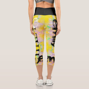 Leggings Capri Color amarillo pastel personalizado Nombre 5 Letra