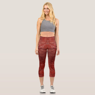Leggings Capri Color asombroso Imprimir Mármol Rojo