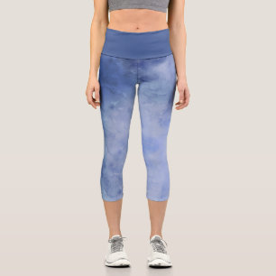 Leggings Capri Color de agua azul y blanco