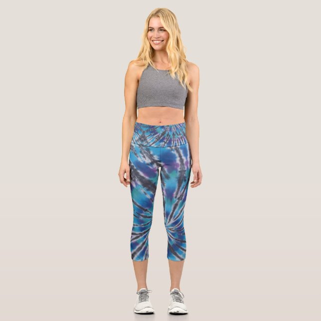 Leggings Capri Color de la espiral azul (Anverso)