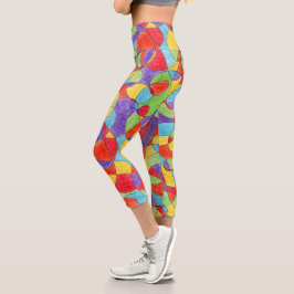 Leggings Capri Color del arcoiris Mano Dibujo Patrón de Doodle de