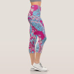 Leggings Capri Color rosa Azul rosa Moderno Abstracto Patrón flor<br><div class="desc">Este diseño moderno presenta un patrón floral abstracto rosa y azul.</div>