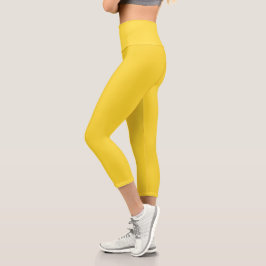 Leggings Capri Color sólido amarillo solar | Clásico Elegante