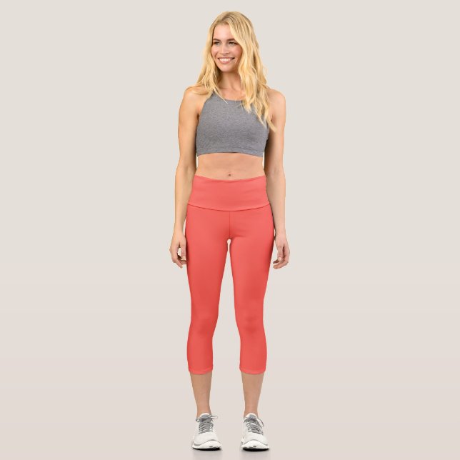 Leggings Capri Color sólido coral vivo (Anverso)