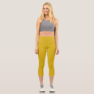 Leggings Capri Color sólido metálico dorado