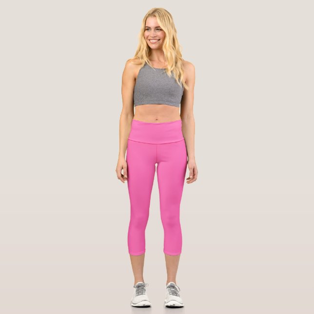 Leggings Capri Color sólido neón rosado caliente | Clásica (Anverso)