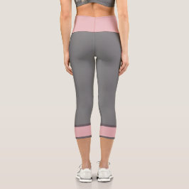 Leggings Capri Color sólido raya gris línea rosada