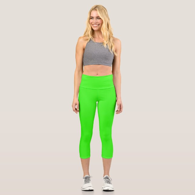 Leggings Capri Color sólido verde neón (Anverso)