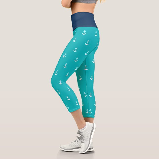 Leggings Capri Colores de fondo personalizado Anclaje blanco náut (Izquierda)