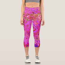 Leggings Capri Colores de Marcado Rosado Caliente Resumen Swirl R