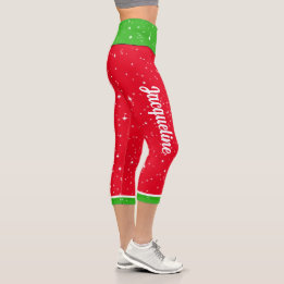Leggings Capri Colores navidades con tu nombre en blanco - ROJO