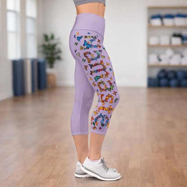 Leggings Capri Colorful Namaste Butterflies Lavender Yoga Fitness (Subido por el creador)