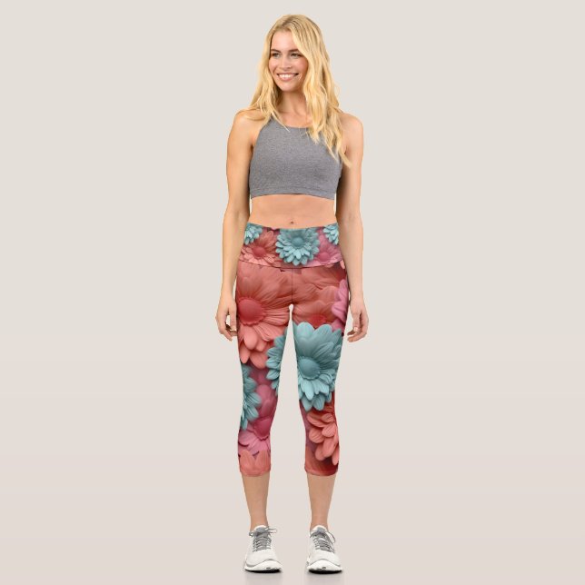 Leggings Capri colorida Gerbera 3D (Anverso)