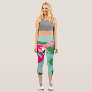 Leggings Capri Colorida Pierna de Flamenco Rosa Tropical Paraíso