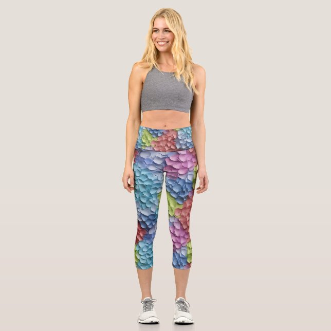 Leggings Capri colorido 3D Hidrangea floral (Anverso)