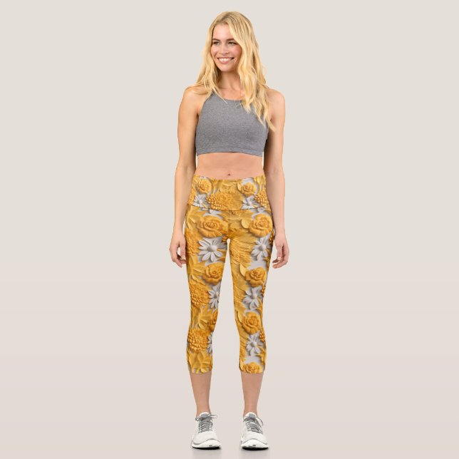 Leggings Capri colorido 3D Marigold Floral (Anverso)