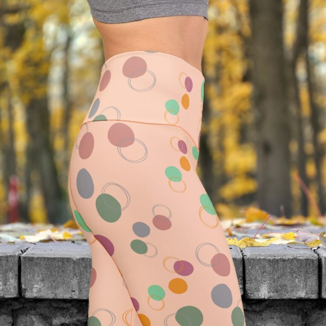 Leggings Capri Colorido Apricot Bubbles Pattern Yoga (Bubbly Bubbles on Apricot Capri Leggings)