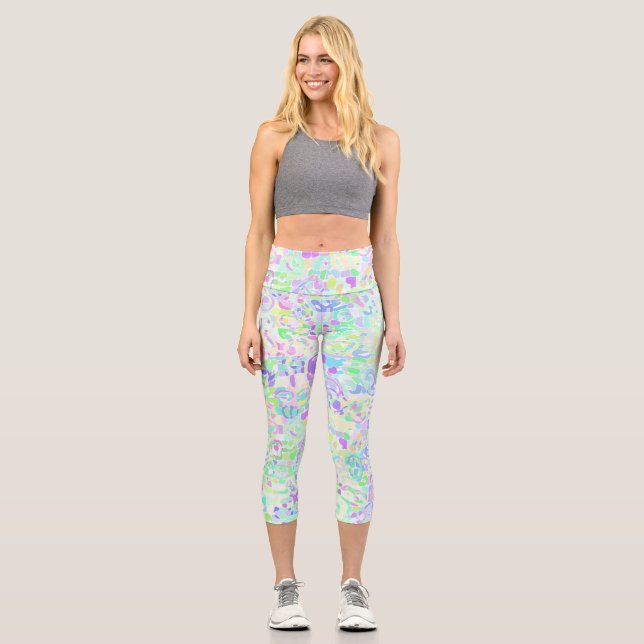 Leggings Capri Colorido Boho Pastel Groovy Hippie Blob Mosaic (Anverso)