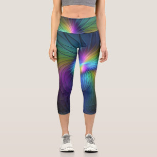 Leggings Capri Colorido Con Azul Moderno Resumen Arte Fractal
