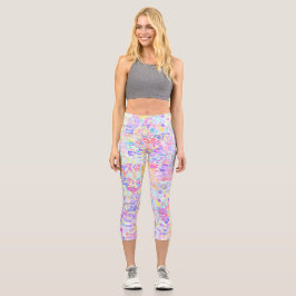 Leggings Capri Colorido Pastel Arcoiris Quirky Boho Blob Mosaic