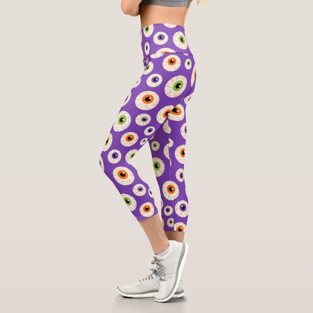 Leggings Capri Colorido patrón de Halloween Eyeballs (Izquierda)