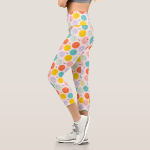 Leggings Capri Colorido Patrón sonriente de cara feliz