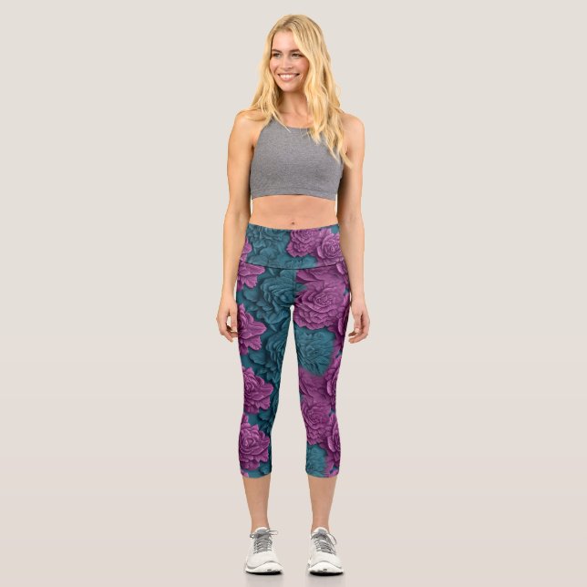 Leggings Capri colorido Peony 3D (Anverso)