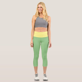Leggings Capri Combinación divertida verde y amarillo