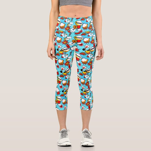 Leggings Capri Comic libro pop arte super héroe gracioso (Anverso)