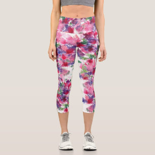 Leggings Capri Composición floral azul y roja Resumen