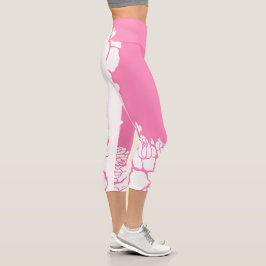 Leggings Capri Compresión de las mujeres en forma de flor blanca 