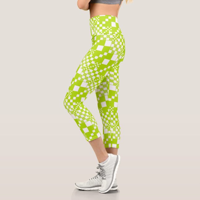 Leggings Capri Comprobaciones, verde animado y blanco (Izquierda)