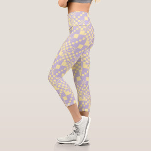 Leggings Capri Comprobados, cheques - amarillo y púrpura pastel