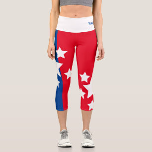 Leggings Capri con cita de nombre azul rojo patrió