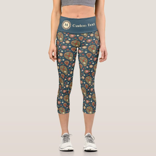 Leggings Capri con patrón de paisley de fresa (Anverso)