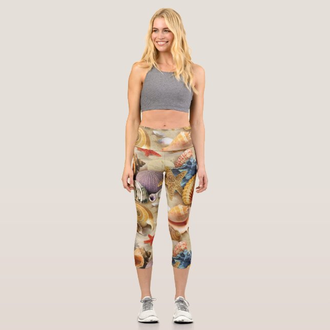 Leggings Capri conchas marinas en la playa (Anverso)