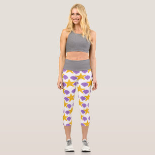 Leggings Capri Conchas marinas púrpuras Estrellas de mar amarilla