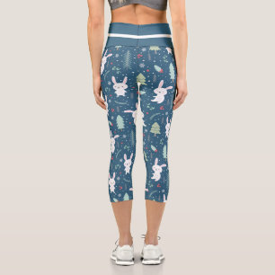 Leggings Capri Conejo de navidades sobre azul