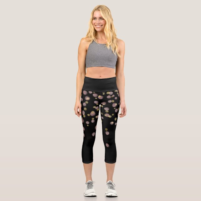 Leggings Capri Confeti de Superposición de Oro Rosado Negro (Anverso)