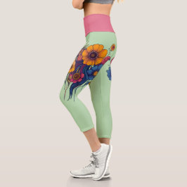 Leggings Capri Conjunto artístico de hermosas flores