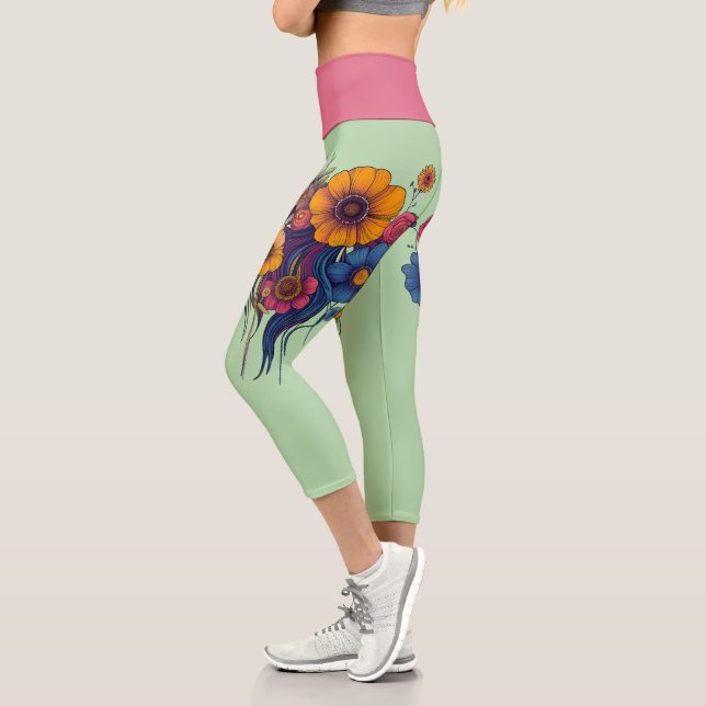 Leggings Capri Conjunto artístico de hermosas flores (Izquierda)