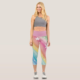 Leggings Capri Coolnut Estrellas de arcoiris con capuchas de alto