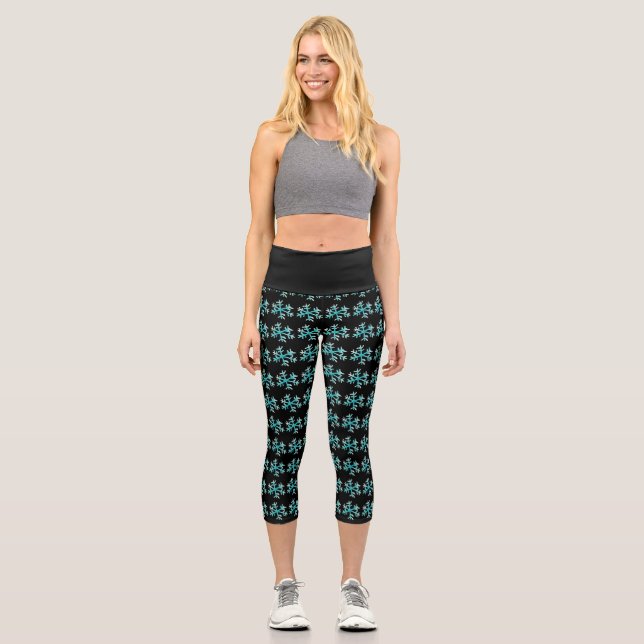 Leggings Capri Copo de Nieve Acuarela Azul Negro Invierno  (Anverso)
