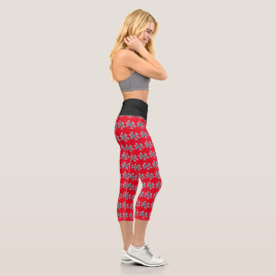 Leggings Capri Copo de nieve acuarela rojo negro invierno
