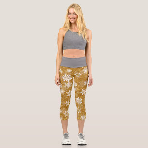 Leggings Capri Copo de Nieve Blanco Lujoso Amarillo Navideño Eleg